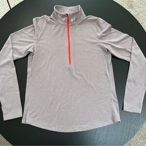 Under Armour HeatGear 1/4 Zip Running Pullover Gray Orange Stripe Size L